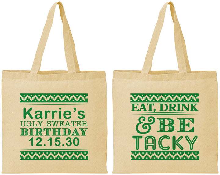 Personalized Birthday Cotton Tote Bags - Christmas Eat Drink Tacky | 20137