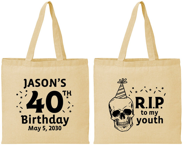 Personalized Birthday Cotton Tote Bags - 40th Rip Youth | 20141