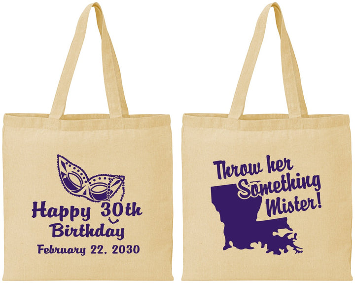 Personalized Birthday Cotton Tote Bags - 30th Mardi Gras | 20146