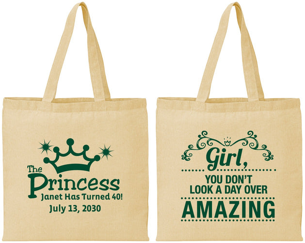 Personalized Birthday Cotton Tote Bags - 40th Princess | 20152