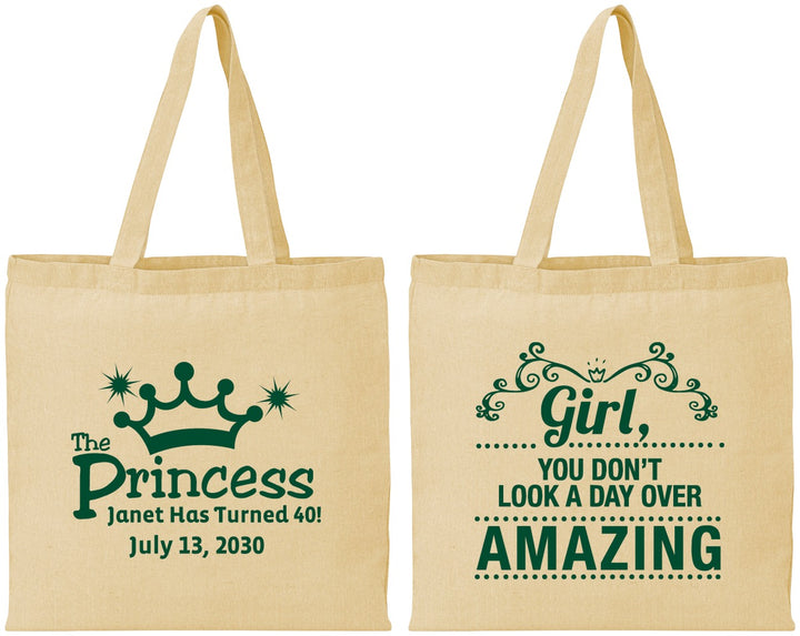 Personalized Birthday Cotton Tote Bags - 40th Princess | 20152