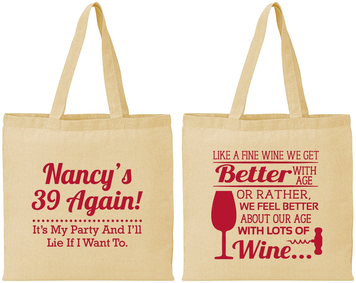 Personalized Birthday Cotton Tote Bags - 40th Wine | 20154