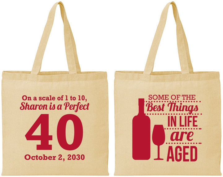 Personalized Birthday Cotton Tote Bags - 40th Wine | 20155