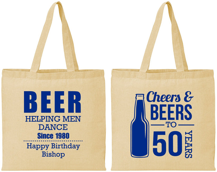 Personalized Birthday Cotton Tote Bags - Cheers Beers To 50 Years | 20160