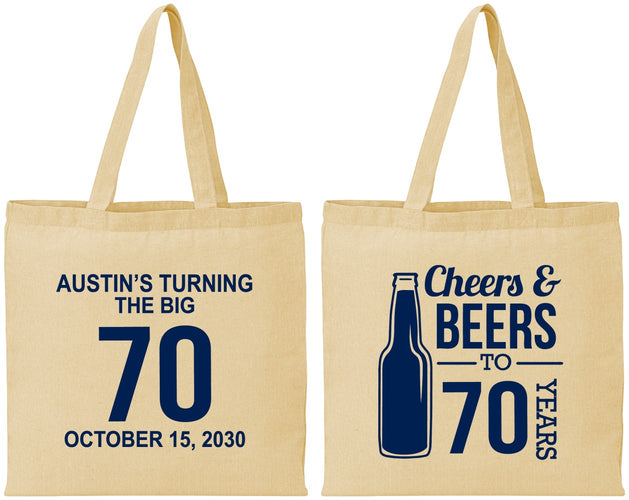 Personalized Birthday Cotton Tote Bags - Cheers Beers To 70 Years | 20161