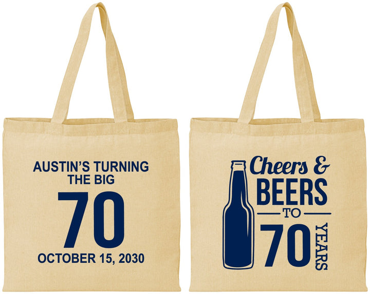 Personalized Birthday Cotton Tote Bags - Cheers Beers To 70 Years | 20161