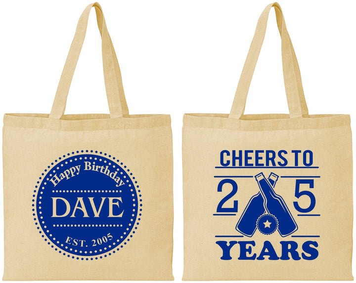 Personalized Birthday Cotton Tote Bags - Cheers To 25 Years | 20164