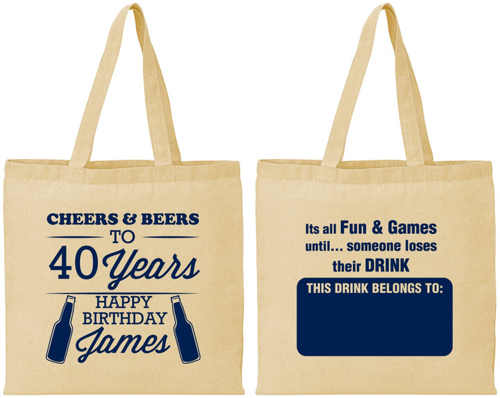 Personalized Birthday Cotton Tote Bags - Cheers Beers To 40 Years | 20165