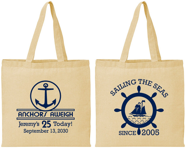 Personalized Birthday Cotton Tote Bags - 25th Nautical | 20168
