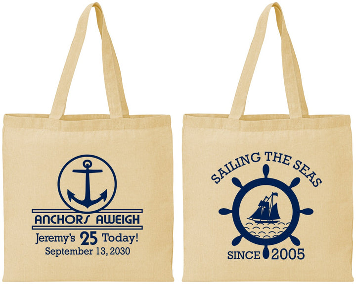 Personalized Birthday Cotton Tote Bags - 25th Nautical | 20168