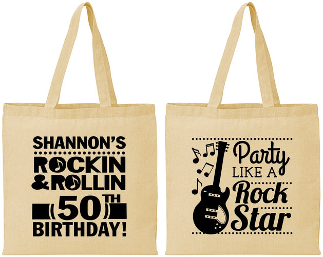 Personalized Birthday Cotton Tote Bags - 50th Rock Star | 20173