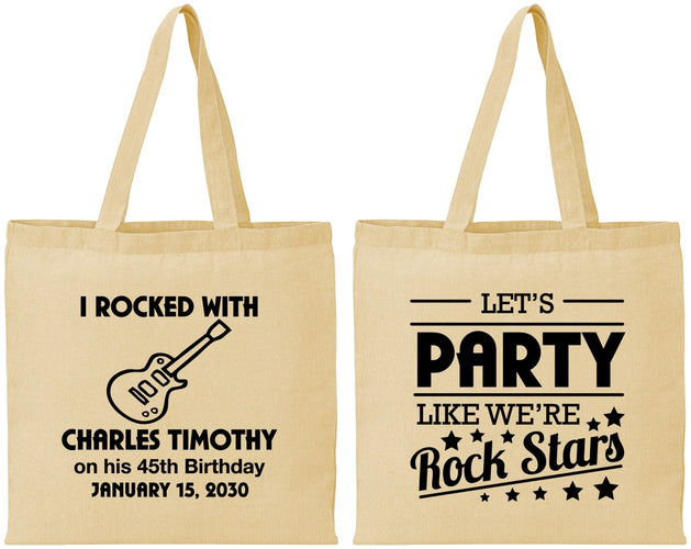 Personalized Birthday Cotton Tote Bags - 45th Rock Star | 20176