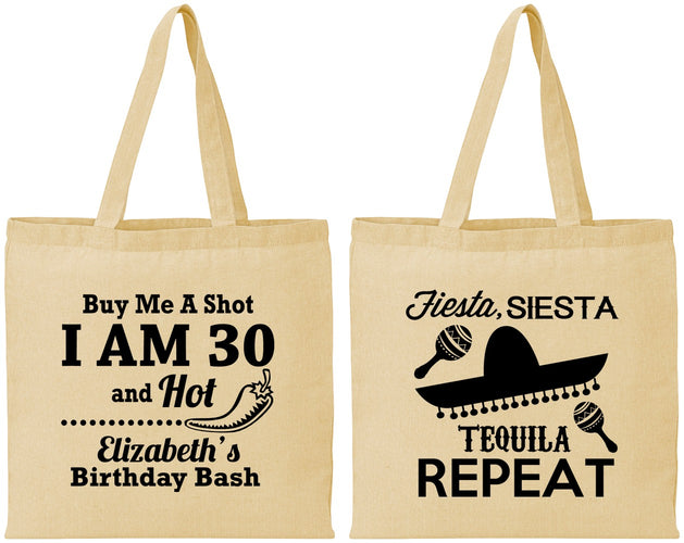 Personalized Birthday Cotton Tote Bags - 30th Fiesta Siesta Tequila | 20177