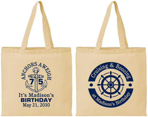 Personalized Birthday Cotton Tote Bags - 75th Nautical | 20178