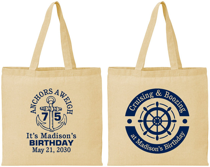 Personalized Birthday Cotton Tote Bags - 75th Nautical | 20178
