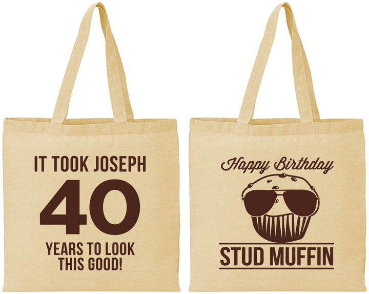 Personalized Birthday Cotton Tote Bags - 40th Stud Muffin | 20183