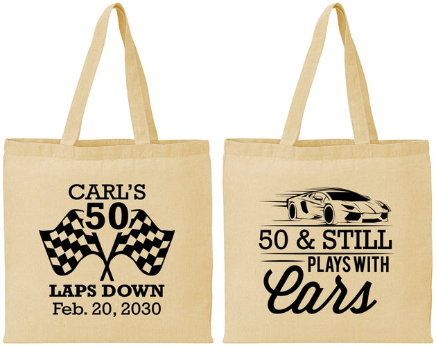 Personalized Birthday Cotton Tote Bags - 50th Race Car | 20187