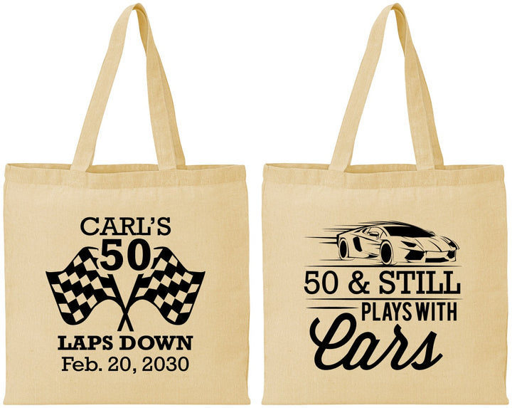 Personalized Birthday Cotton Tote Bags - 50th Race Car | 20187