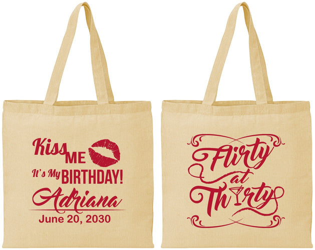 Personalized Birthday Cotton Tote Bags - 30th Flirty At Thirty | 20190