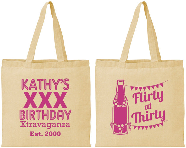 Personalized Birthday Cotton Tote Bags - 30th Flirty At Thirty | 20191
