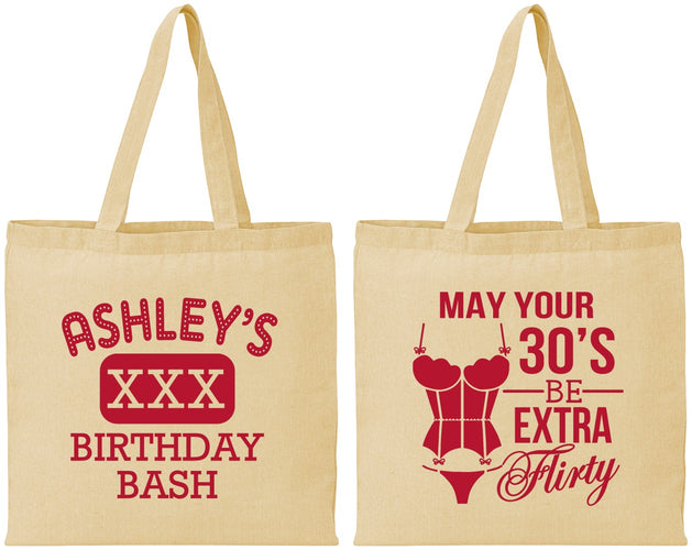 Personalized Birthday Cotton Tote Bags - 30th Flirty At Thirty | 20192