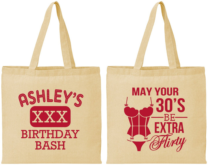 Personalized Birthday Cotton Tote Bags - 30th Flirty At Thirty | 20192