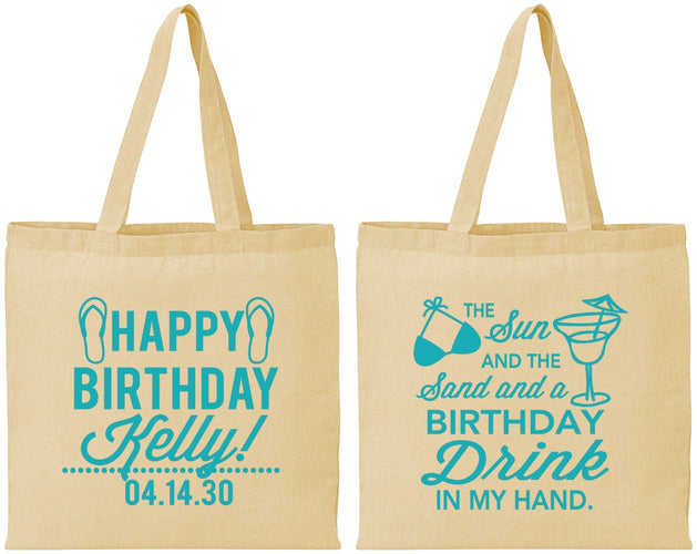 Personalized Birthday Cotton Tote Bags - Sun Sand Drink Hand | 20202