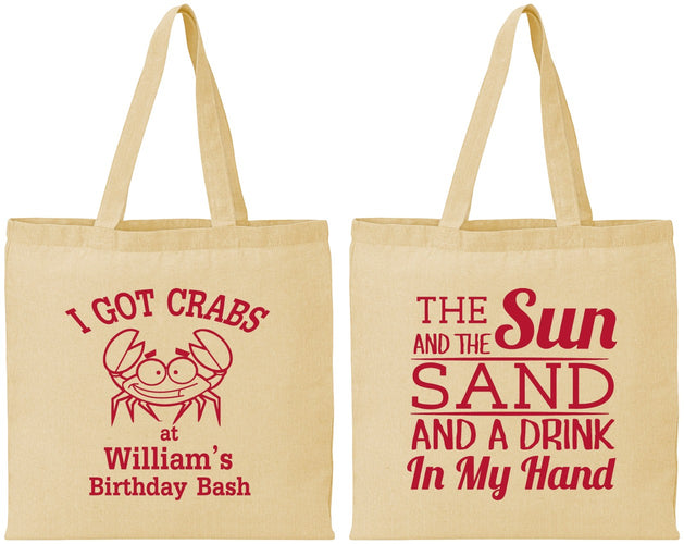 Personalized Birthday Cotton Tote Bags - Sun Sand Drink Hand | 20205