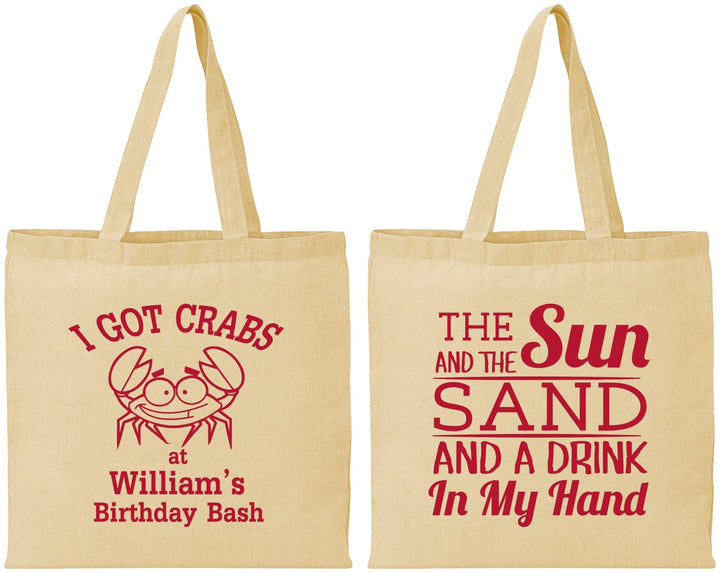 Personalized Birthday Cotton Tote Bags - Sun Sand Drink Hand | 20205