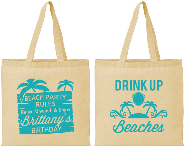 Personalized Birthday Cotton Tote Bags - Drink Up Beaches | 20206