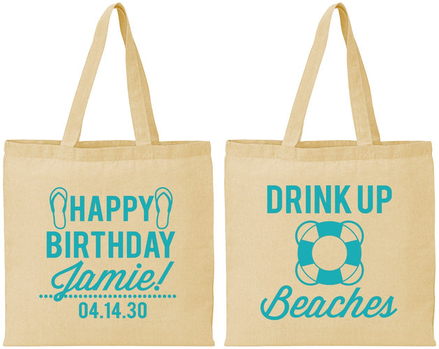 Personalized Birthday Cotton Tote Bags - Drink Up Beaches | 20207