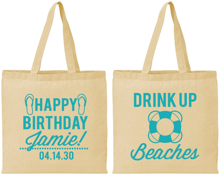 Personalized Birthday Cotton Tote Bags - Drink Up Beaches | 20207