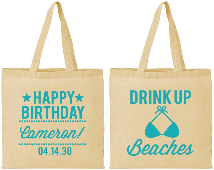 Personalized Birthday Cotton Tote Bags - Drink Up Beaches | 20208
