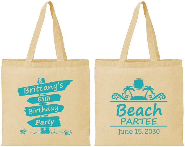 Personalized Birthday Cotton Tote Bags - 65th Beach | 20210