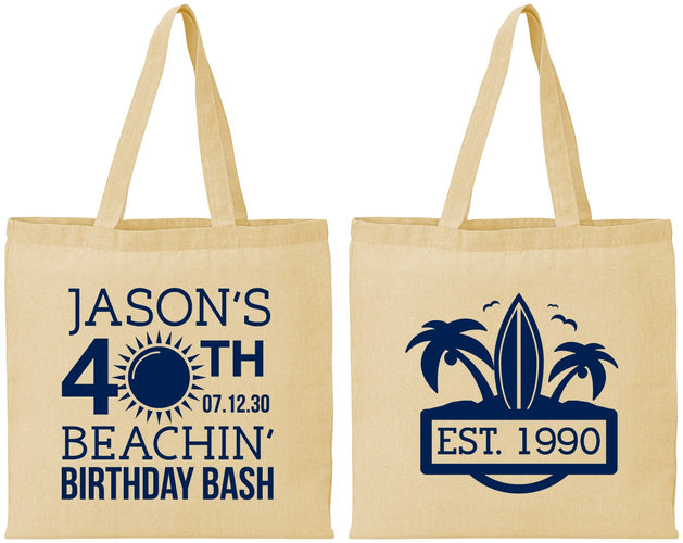 Personalized Birthday Cotton Tote Bags - 40th Beach | 20212