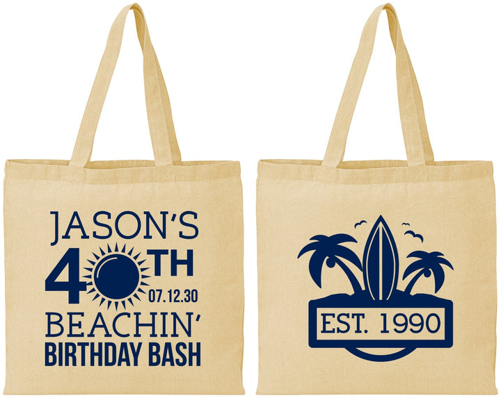 Personalized Birthday Cotton Tote Bags - 40th Beach | 20212