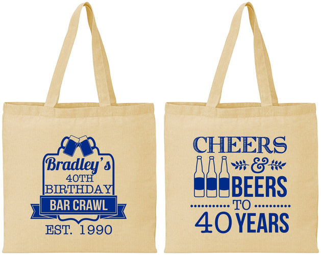 Personalized Birthday Cotton Tote Bags - Cheers Beers To 40 Years | 20216