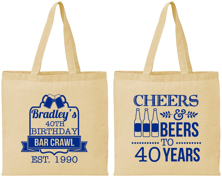 Personalized Birthday Cotton Tote Bags - Cheers Beers To 40 Years | 20216
