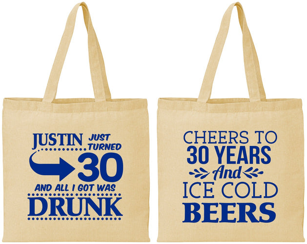 Personalized Birthday Cotton Tote Bags - Cheers To 30 Years | 20219