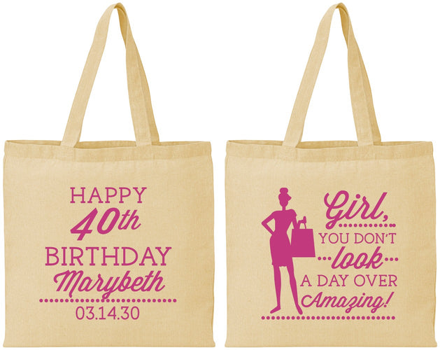 Personalized Birthday Cotton Tote Bags - 40th | 20223