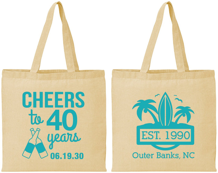 Personalized Birthday Cotton Tote Bags - 40th Beach | 20226