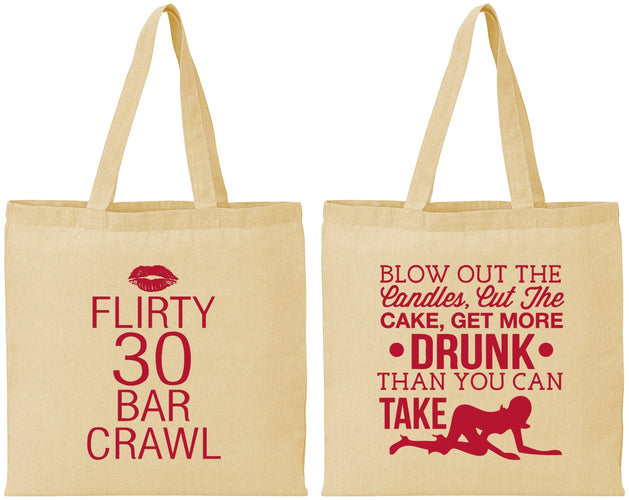 Personalized Birthday Cotton Tote Bags - 30th Bar Crawl | 20233