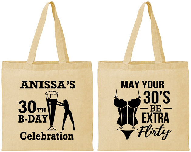 Personalized Birthday Cotton Tote Bags - 30th Flirty At Thirty | 20236