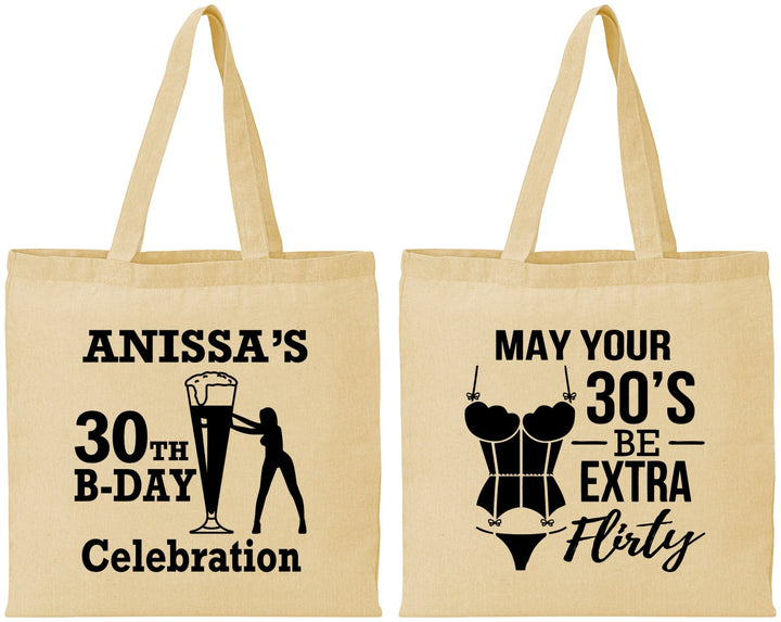 Personalized Birthday Cotton Tote Bags - 30th Flirty At Thirty | 20236