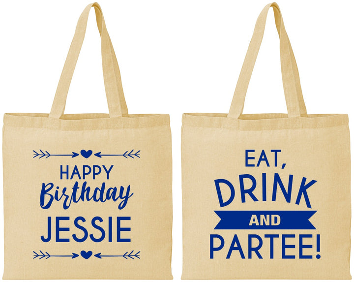 Personalized Birthday Cotton Tote Bags - Eat Drink Partee | 20241