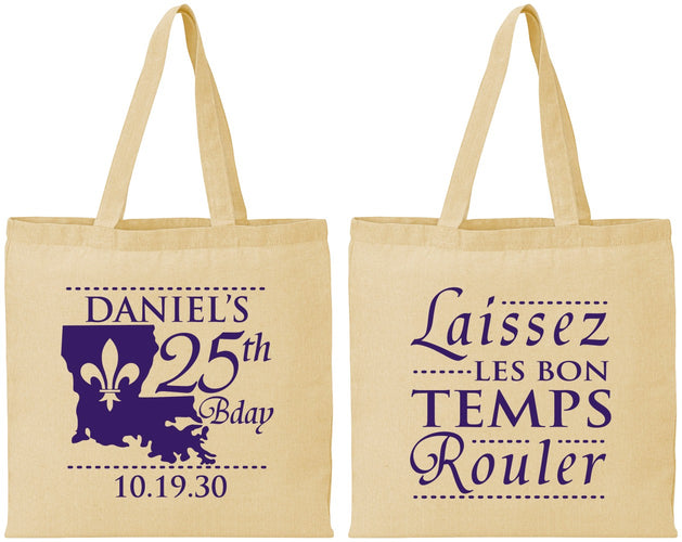 Personalized Birthday Cotton Tote Bags - 25th Mardi Gras | 20245