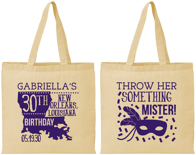 Personalized Birthday Cotton Tote Bags - 30th Mardi Gras | 20246