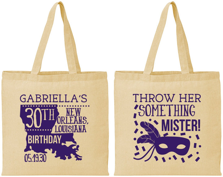 Personalized Birthday Cotton Tote Bags - 30th Mardi Gras | 20246