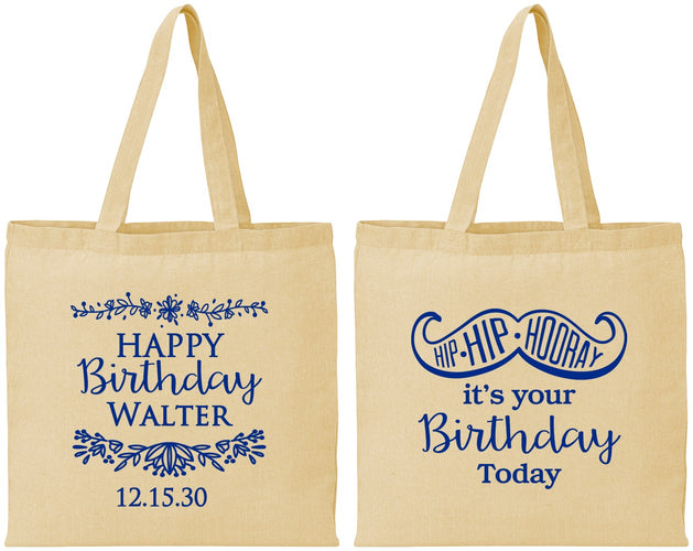 Personalized Birthday Cotton Tote Bags - Hip Hip Hooray | 20250