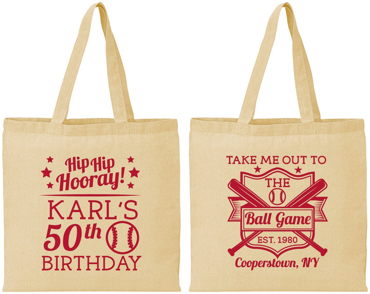 Personalized Birthday Cotton Tote Bags - 50th Baseball | 20252